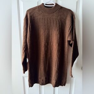 Yarnworks Brown Textured Knit Sweater Medium Tall Made in USA Cozy Vintage